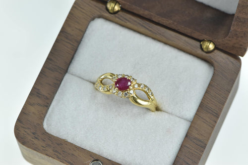 18K Natural Ruby Diamond Halo Engagement Ring Yellow Gold