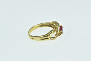 18K Natural Ruby Diamond Halo Engagement Ring Yellow Gold