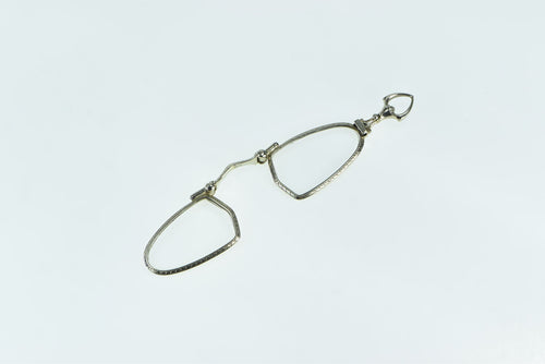 14K Art Deco Looking Glass Spring Loaded Spectacles Glasses White Gold