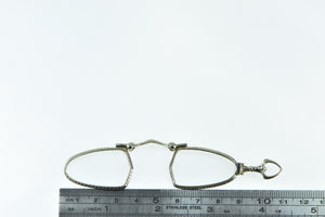14K Art Deco Looking Glass Spring Loaded Spectacles Glasses White Gold