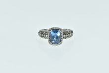 Load image into Gallery viewer, 14K LeVian Blue Topaz Diamond Halo Designer Ring White Gold
