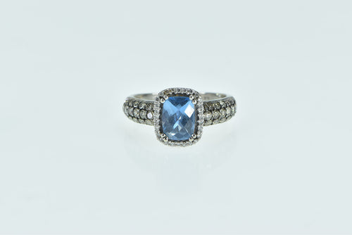 14K LeVian Blue Topaz Diamond Halo Designer Ring White Gold