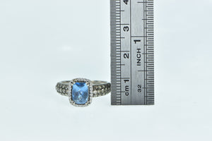 14K LeVian Blue Topaz Diamond Halo Designer Ring White Gold
