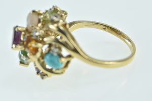 14K 1960's Gemstone Diamond Cluster Statement Ring Yellow Gold