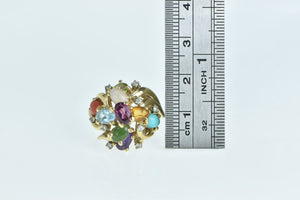 14K 1960's Gemstone Diamond Cluster Statement Ring Yellow Gold