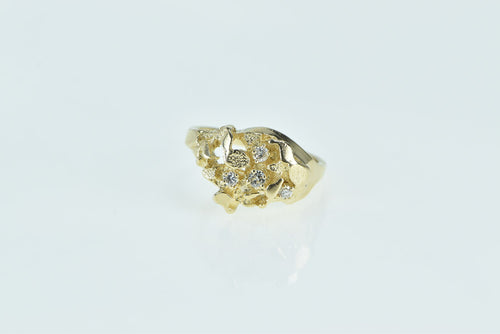 14K Diamond Textured Nugget Cluster Statement Ring Yellow Gold