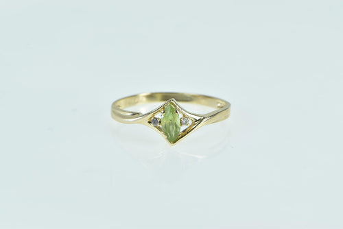 14K Marquise Peridot Diamond Accent Vintage Ring Yellow Gold