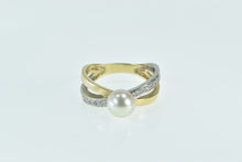 Load image into Gallery viewer, 14K Vintage Pearl Diamond X Criss Cross Ring Yellow Gold