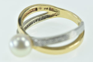 14K Vintage Pearl Diamond X Criss Cross Ring Yellow Gold