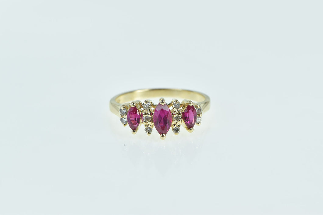 14K Marquise Pink Sapphire Diamond Accent Ring Yellow Gold