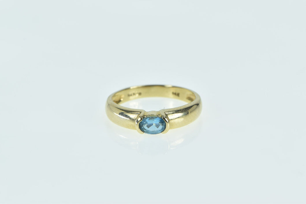 14K Oval Blue Topaz Vintage Classic Statement Ring Yellow Gold