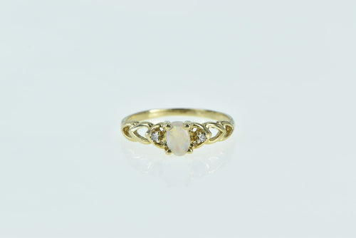 14K Natural Opal Diamond Accent Vintage Ring Yellow Gold