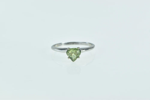 14K Pear Cut Peridot Solitaire Vintage Classic Ring White Gold