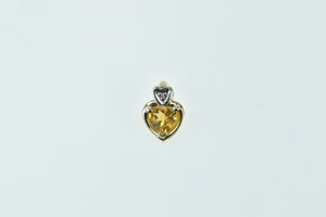 14K Citrine Heart Diamond Accent Vintage Classic Pendant Yellow Gold