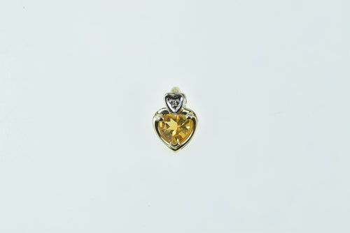 14K Citrine Heart Diamond Accent Vintage Classic Pendant Yellow Gold