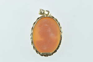 14K Carved Shell Cameo Ornate Statement Pendant Yellow Gold