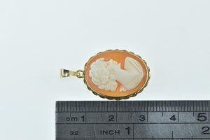 14K Carved Shell Cameo Ornate Statement Pendant Yellow Gold