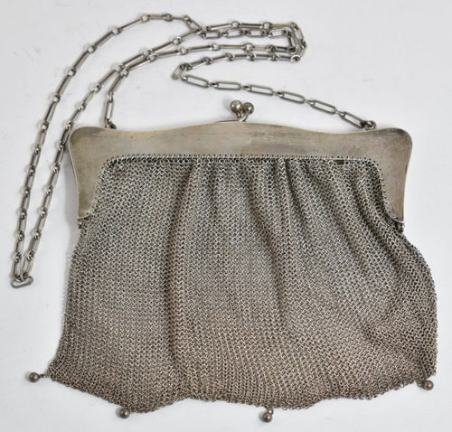 Sterling Silver Ornate Scroll Design Snake Mesh Purse Hand Bag