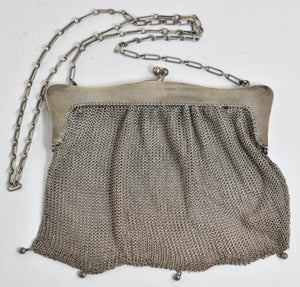 Sterling Silver Ornate Scroll Design Snake Mesh Purse Hand Bag
