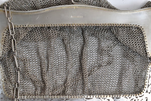 Sterling Silver Ornate Scroll Design Snake Mesh Purse Hand Bag