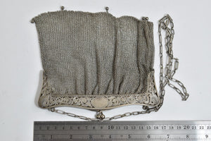 Sterling Silver Ornate Scroll Design Snake Mesh Purse Hand Bag