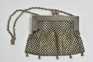 Sterling Silver Ornate Floral Engraved Mesh Chain Star Purse Hand Bag