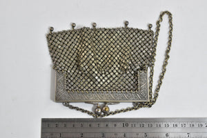 Sterling Silver Ornate Floral Engraved Mesh Chain Star Purse Hand Bag