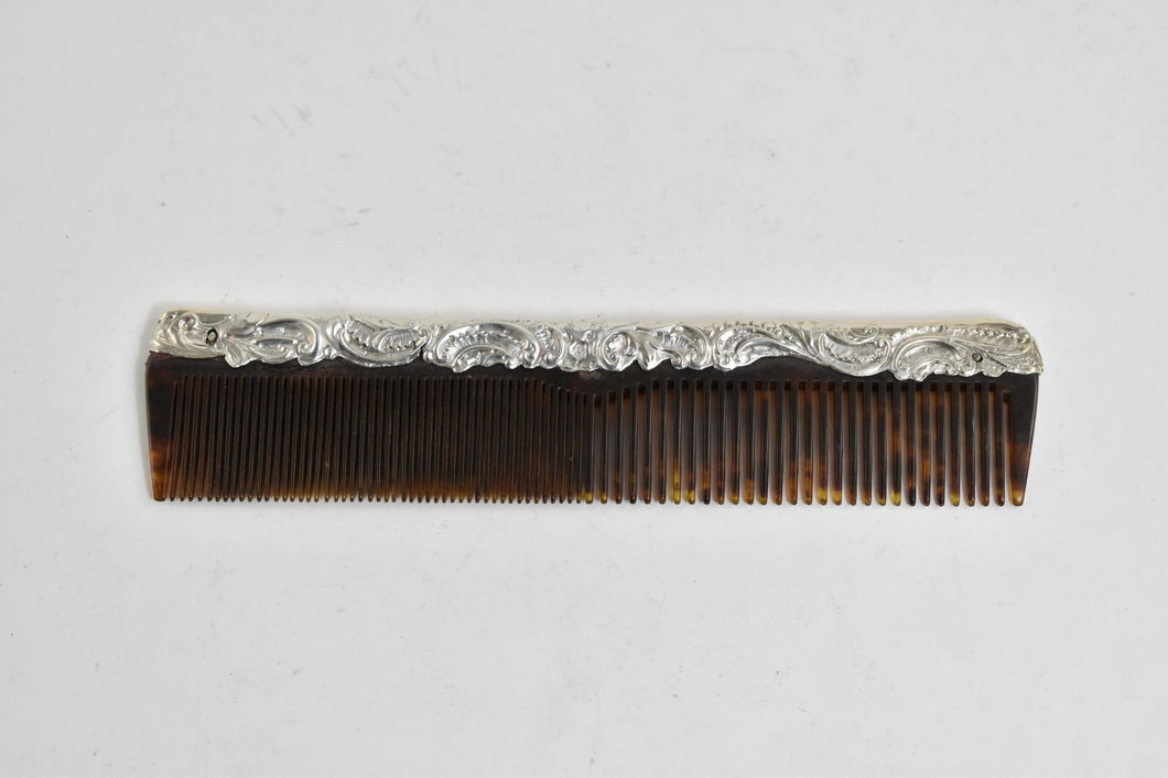 Sterling Silver Repousse Ornate Scroll Hair Comb