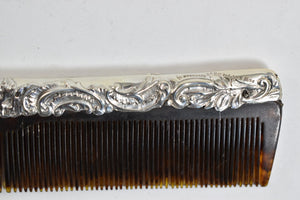 Sterling Silver Repousse Ornate Scroll Hair Comb
