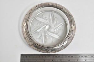 Sterling Silver Ornate Wavy Leaf Vintage Glass Candy Dish