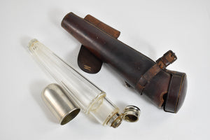 Sterling Silver Glass Decanter Flask With Leather Case