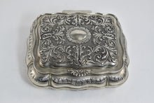 Load image into Gallery viewer, Silver Plated Elaborate Scroll Work Red Velvet Lined Jewelry Box