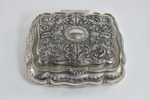 Silver Plated Elaborate Scroll Work Red Velvet Lined Jewelry Box