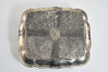 Load image into Gallery viewer, Silver Plated Elaborate Scroll Work Red Velvet Lined Jewelry Box