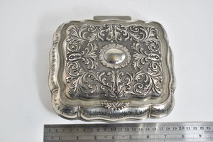 Silver Plated Elaborate Scroll Work Red Velvet Lined Jewelry Box