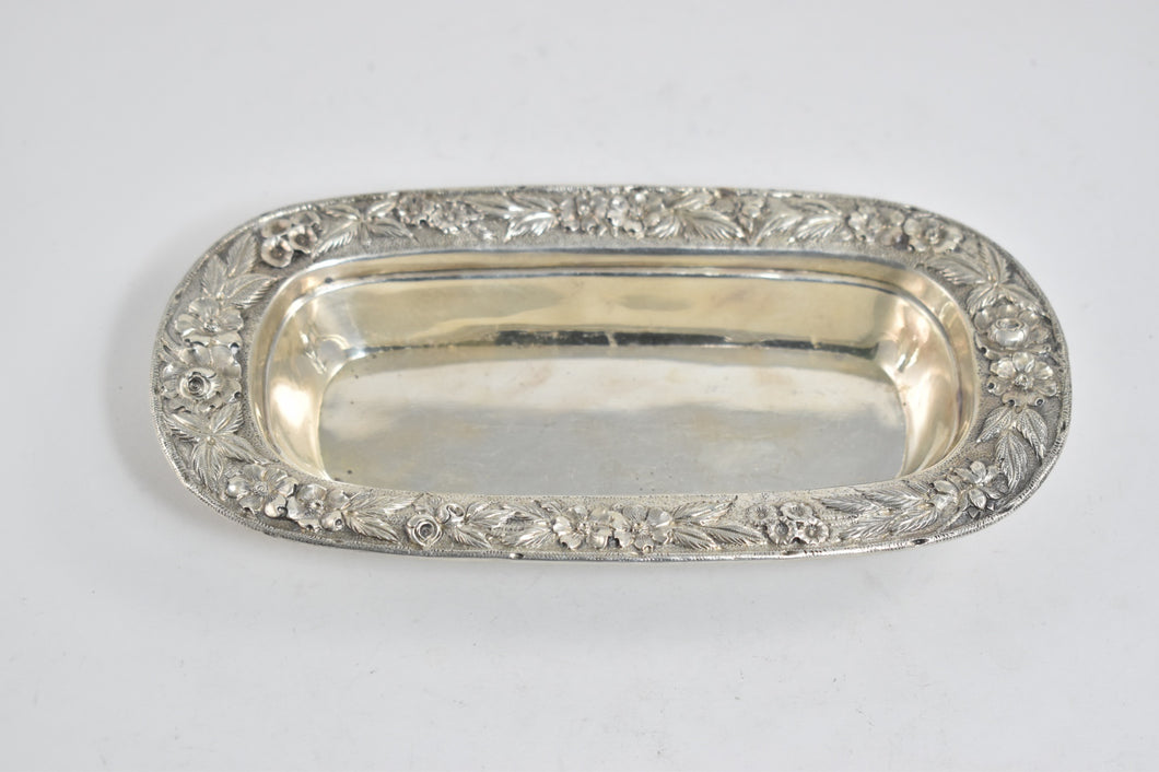 Sterling Silver S Kirk & Son Hand Decorated Floral Butter Dish