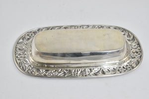 Sterling Silver S Kirk & Son Hand Decorated Floral Butter Dish