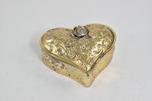 Silver Plated Rose Flower Pattern Heart Trinket Pill Box