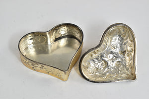 Silver Plated Rose Flower Pattern Heart Trinket Pill Box