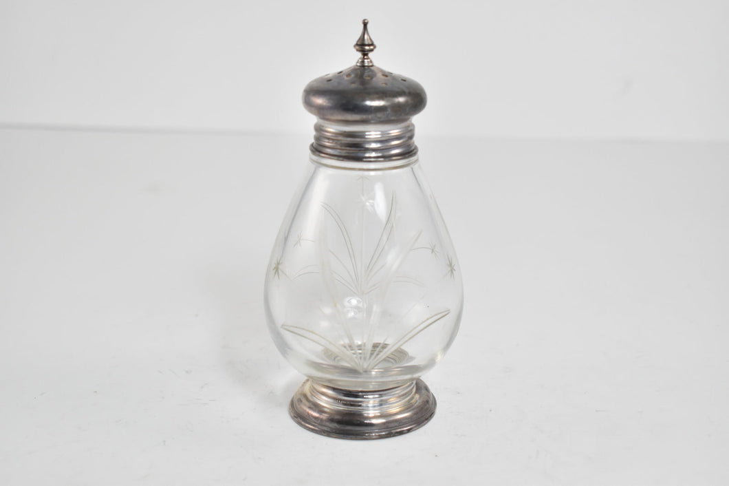 Sterling Silver Mid Century Glass Salt Pepper Shaker