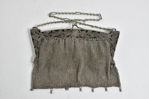 German Silver Ornate Floral Mesh Hand Bag Purse