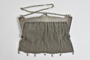 German Silver Ornate Floral Mesh Hand Bag Purse