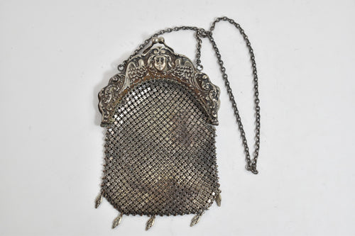 Sterling Silver Victorian Classical Angel Repousse Mesh Purse
