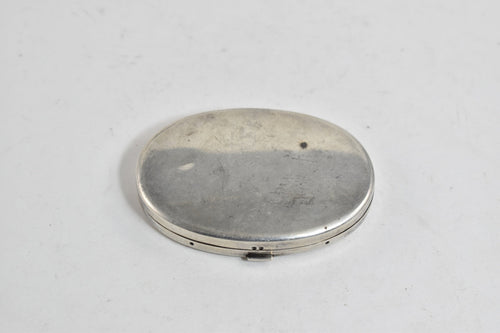 Sterling Silver Vintage Mid Century Oval Powder Make Up Mirror Case