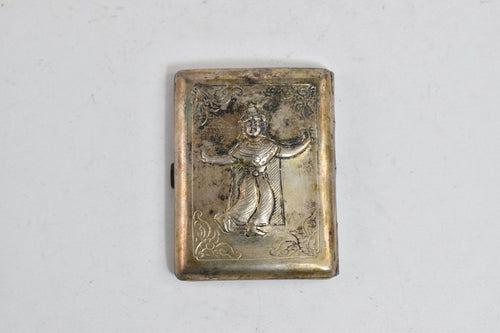 Sterling Silver Antique Thai Dancer Repousse Cigarette Case