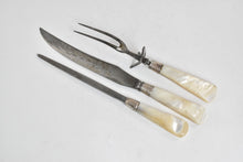 Load image into Gallery viewer, Sterling Silver Antique Mother of Pearl Meat Carving Set (3 pieces)