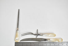 Load image into Gallery viewer, Sterling Silver Antique Mother of Pearl Meat Carving Set (3 pieces)