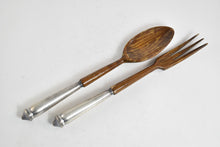 Load image into Gallery viewer, Sterling Silver Ornate Antique Carved Wooden Salad Serving Set 2pcs.