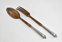 Load image into Gallery viewer, Sterling Silver Ornate Antique Carved Wooden Salad Serving Set 2pcs.