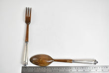 Load image into Gallery viewer, Sterling Silver Ornate Antique Carved Wooden Salad Serving Set 2pcs.